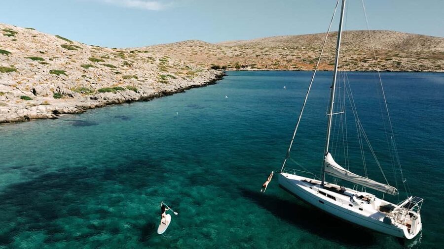 Agios Nikolaos: Spinalonga and Kolokitha Island Sailing Trip - Leaving the marina and crossing Mirabello Bay