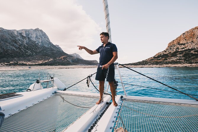 Balos & Gramvousa Luxury Catamaran Sailing Cruise from Kissamos - The crew shapes the day