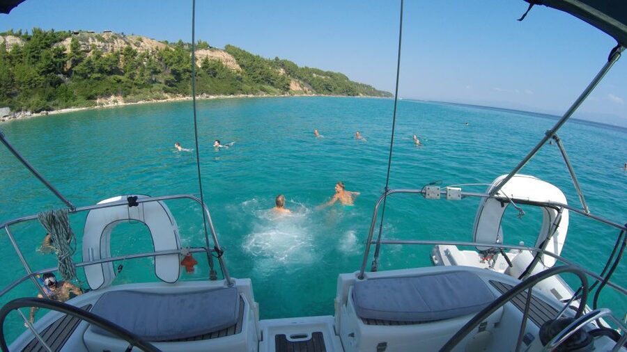 From Nea Fokea: Chalkidiki 6-Hour Cruise by Sailing Boat - Kalithea is the lunch stop
