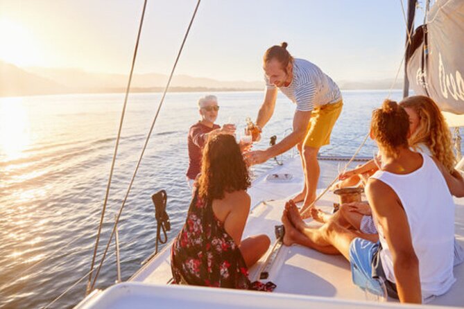 Janise Sailing Afternoon Charter in Fajardo, Puerto Rico - Sunset with Ramos Island behind the boat