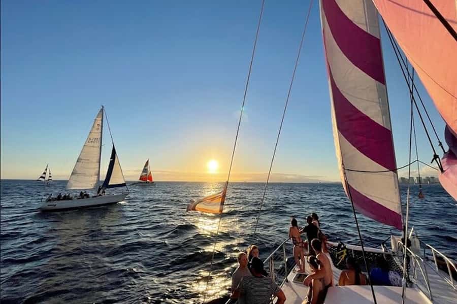 Oahu: Waikiki Sunset Catamaran Sail and Swim - Sunset views of Diamond Head and Waikiki