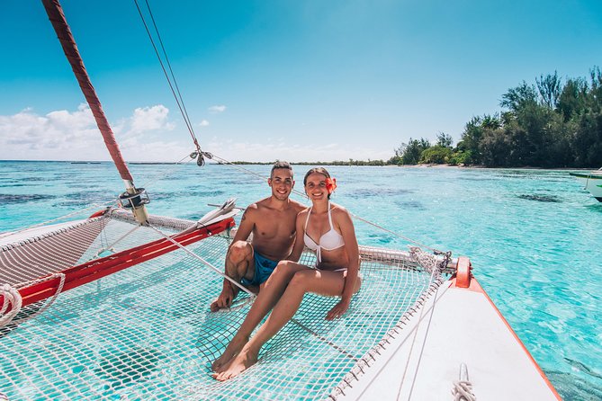 PRIVATE Half Day Tour : Moorea Snorkeling & Sailing on a Catamaran named Taboo - Leaving shore and cruising Moorea’s lagoon