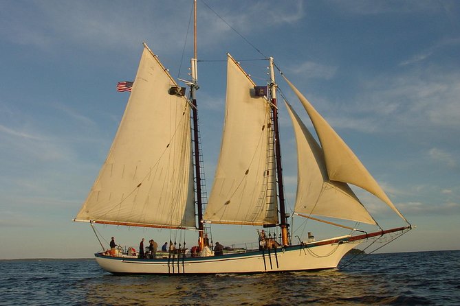 Windjammer Classic Sunset Sail from Camden, Maine - Helping with the sails and taking the wheel